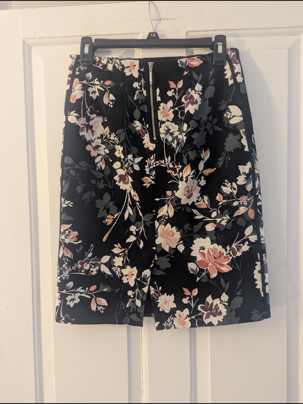 Floral A-Line Mini Skirt in Black with Pink & Cream Blooms - Picture 3 of 3